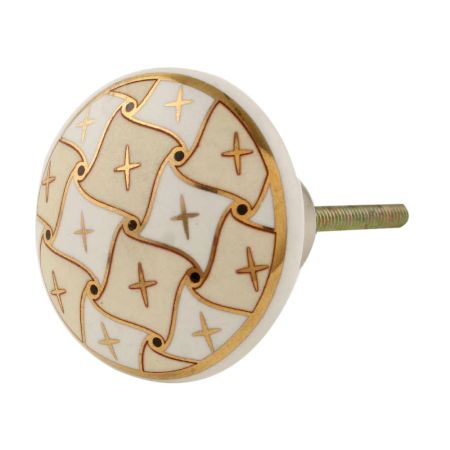 Cream and White Golden Checkerboard Cabinet Knob